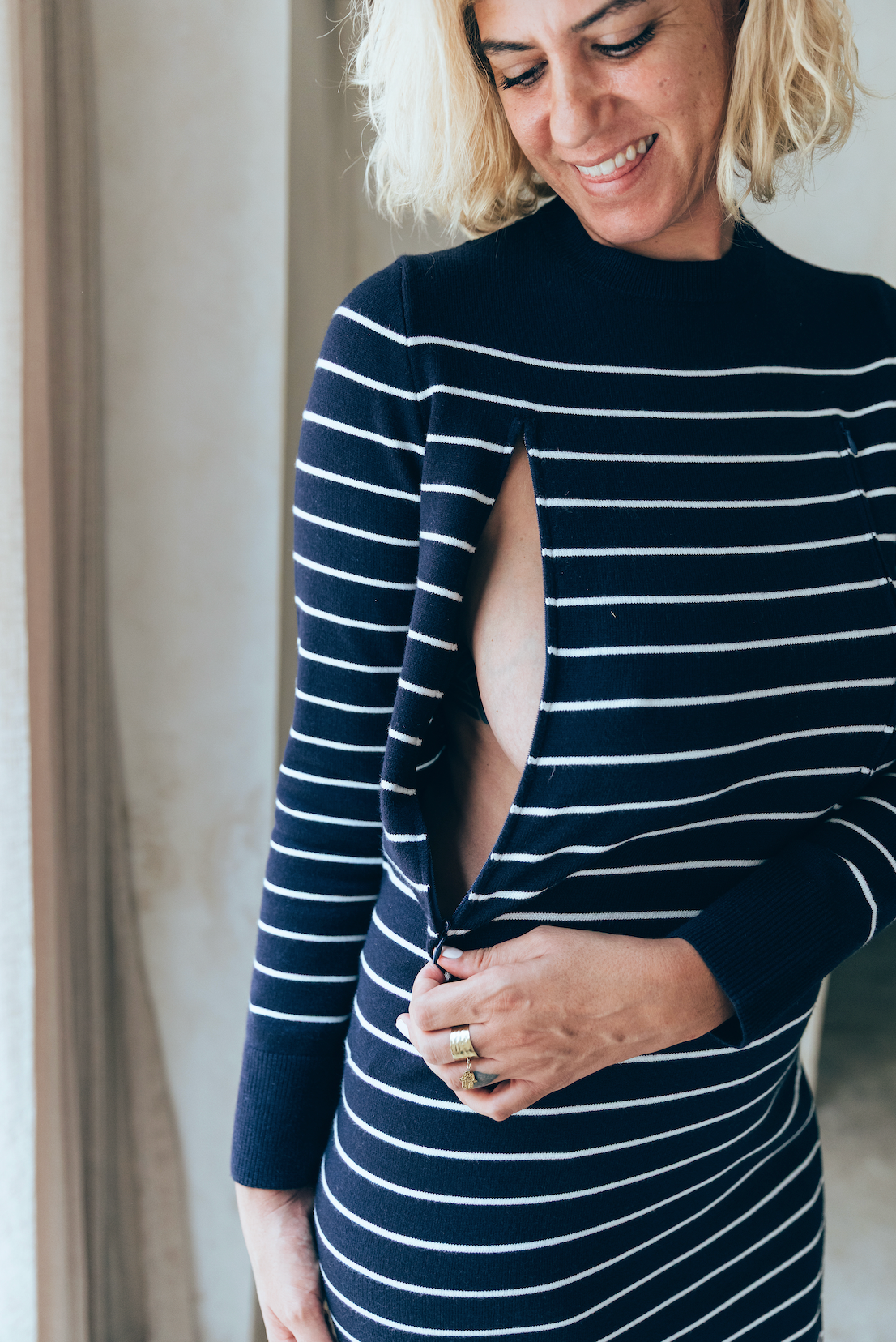 Robe d'allaitement maille marinière