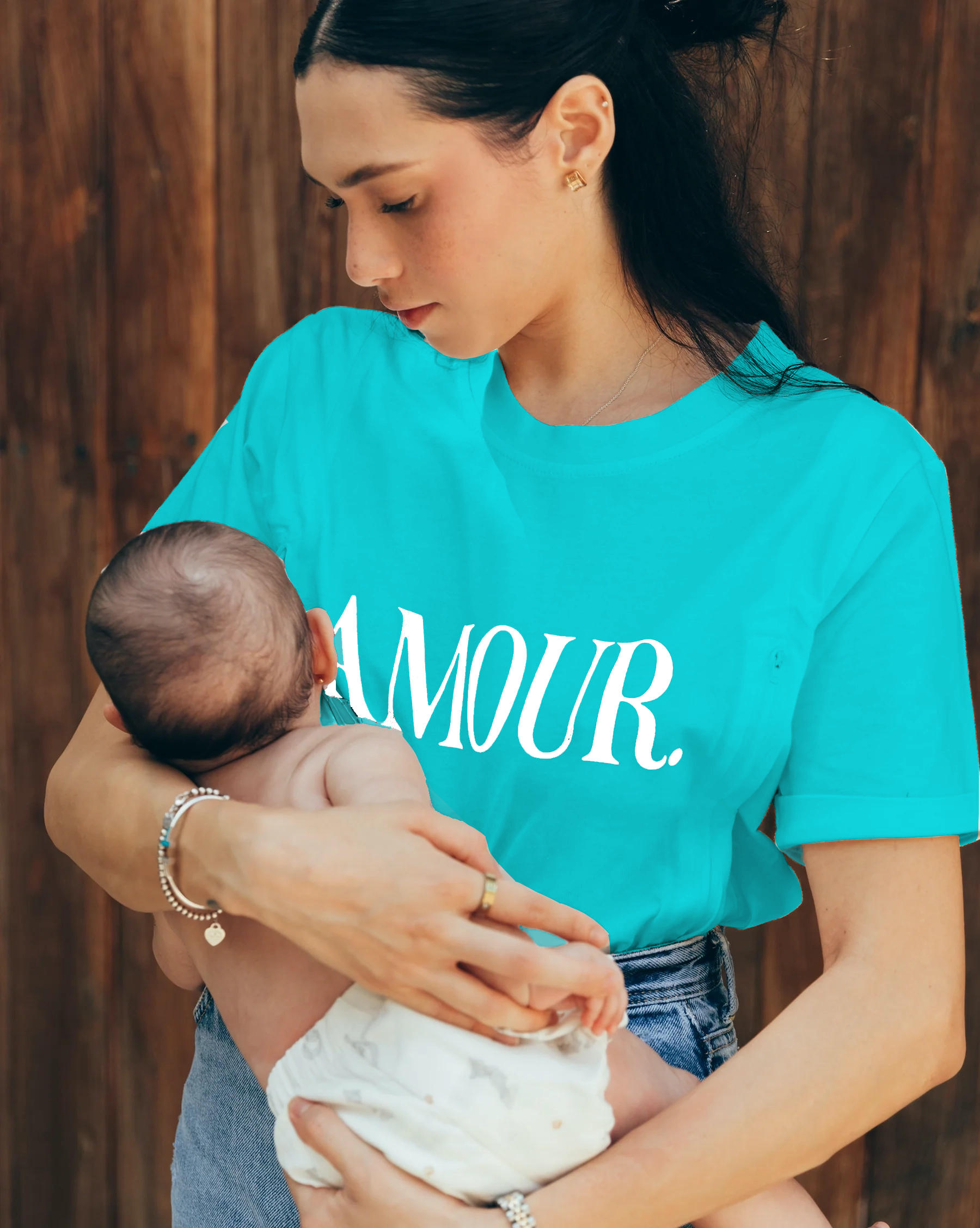 Breastfeeding t-shirt AMOUR turquoise