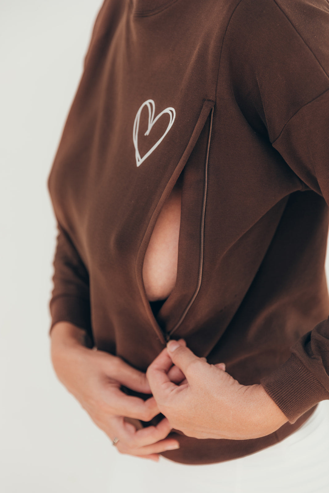Sweat-shirt d'allaitement marron coeur