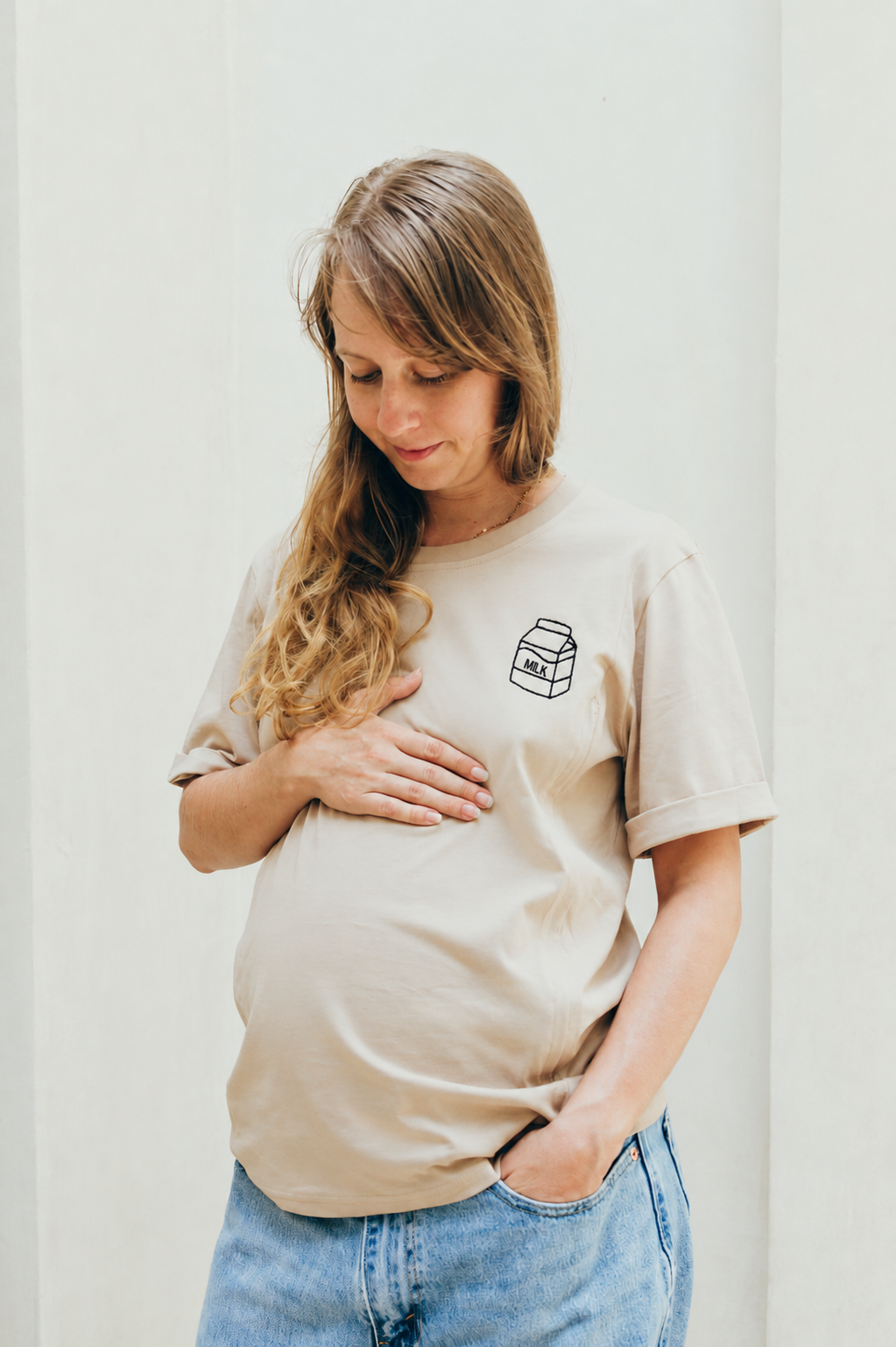 T-shirt d'allaitement beige MILK BOX