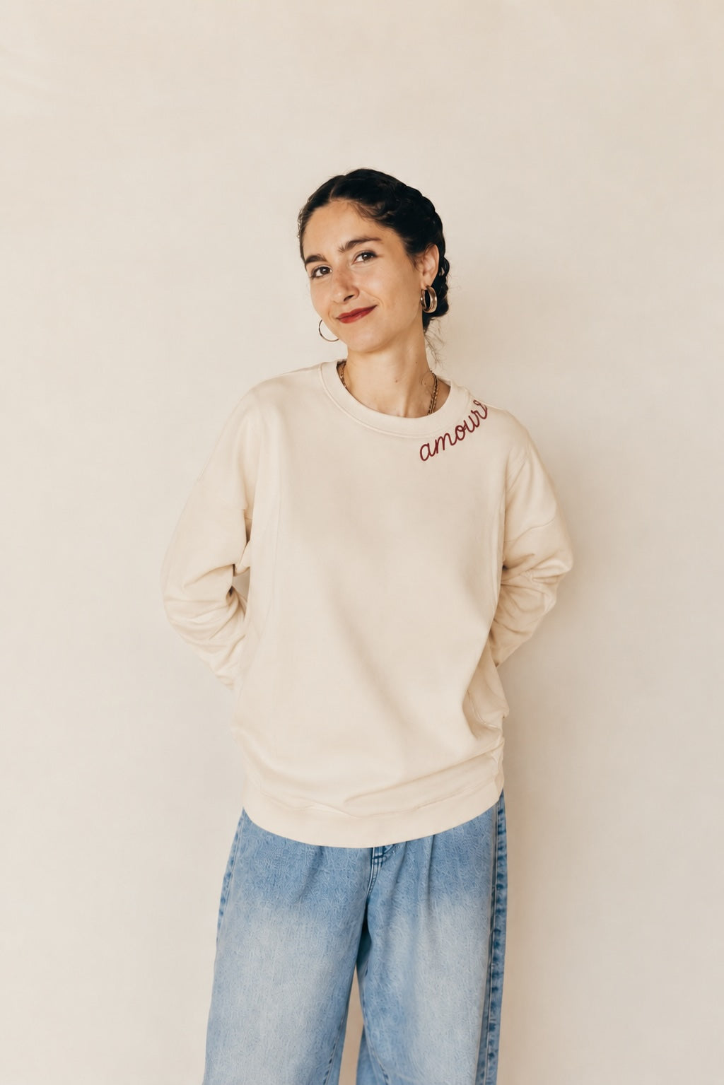 Sweat Allaitement beige Amour de face