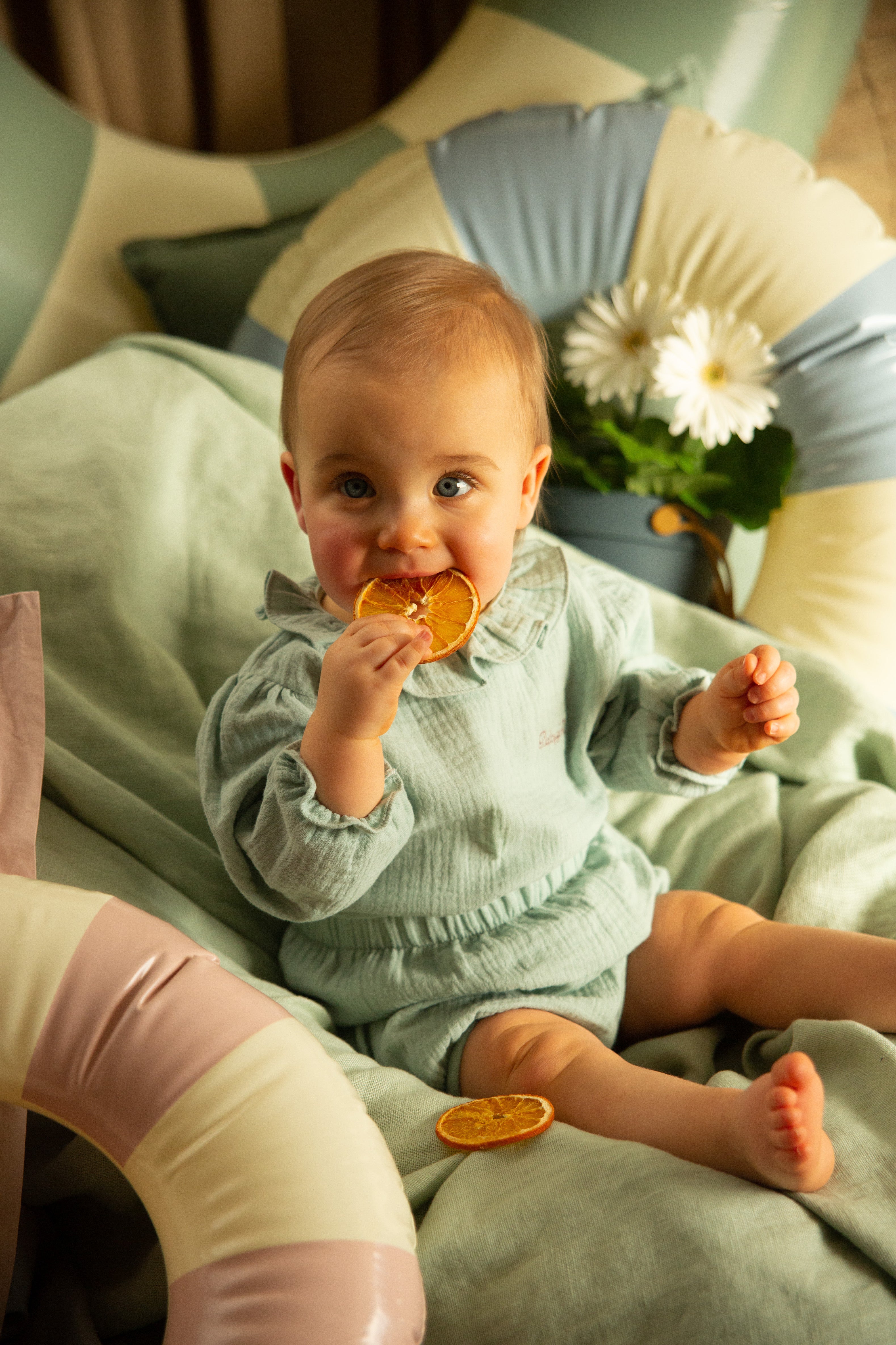 Wassergrüne Gaze-Bluse