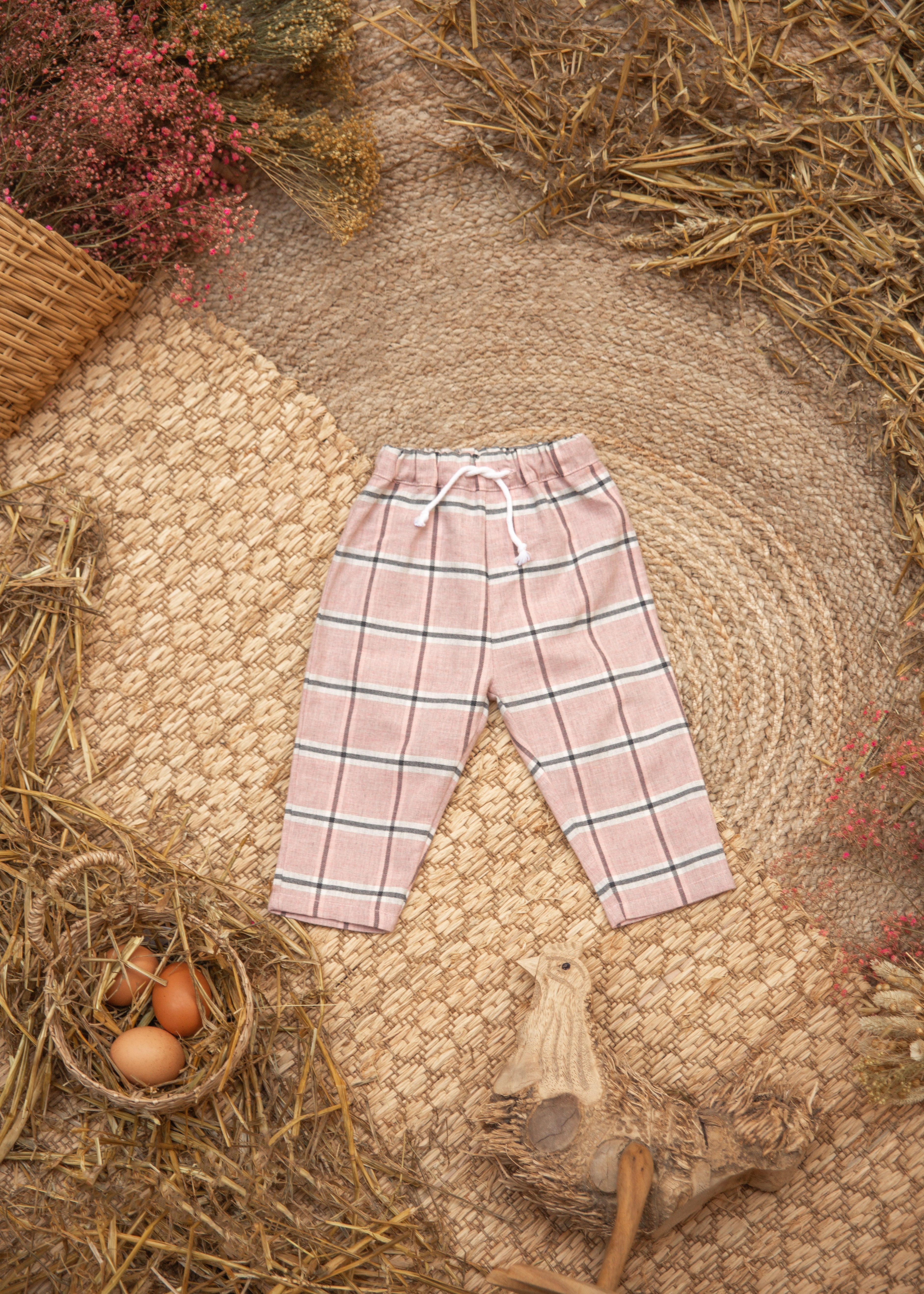 Pantalon carreaux rose