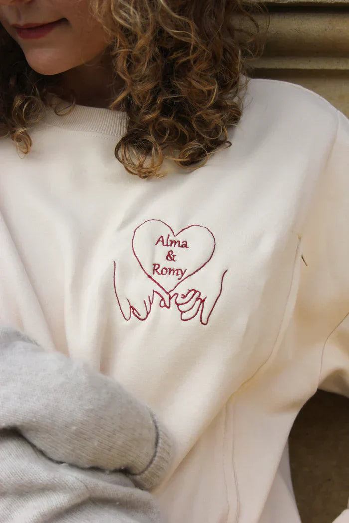 pull d'allaitement 23 mai avec broderie coeur où on peut mettre le prénom de ses enfants dedans 