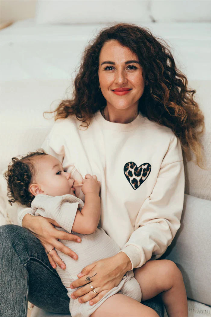leopard-print heart nursing sweater 