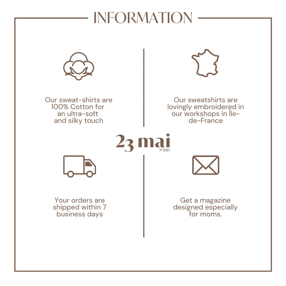 Fiches information sweat brodés anglais