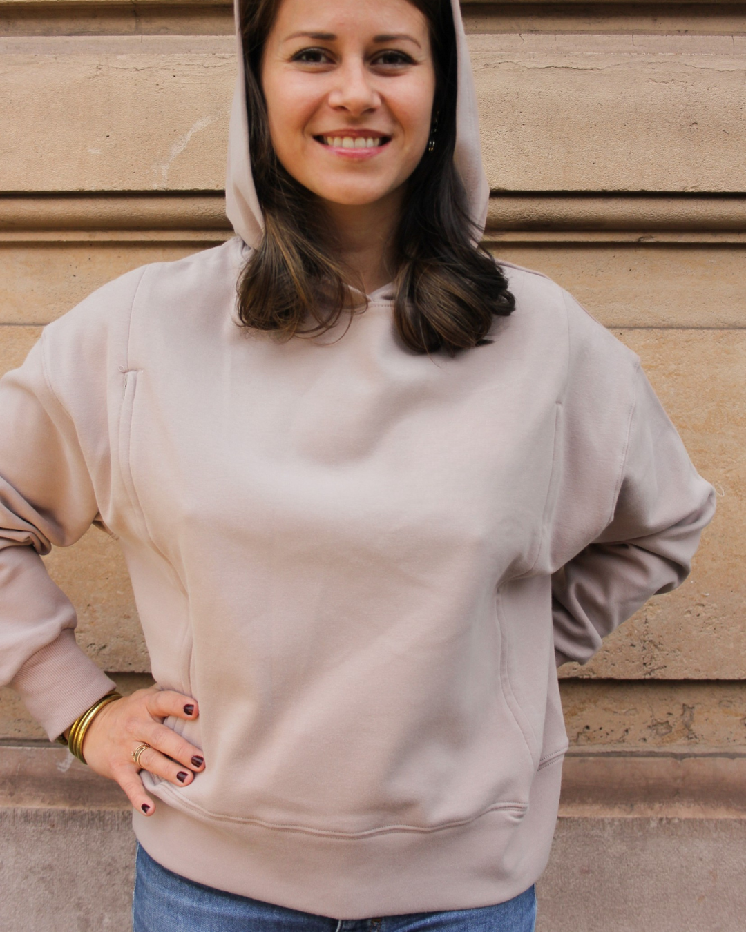 Pull à capuche d'allaitement taupe