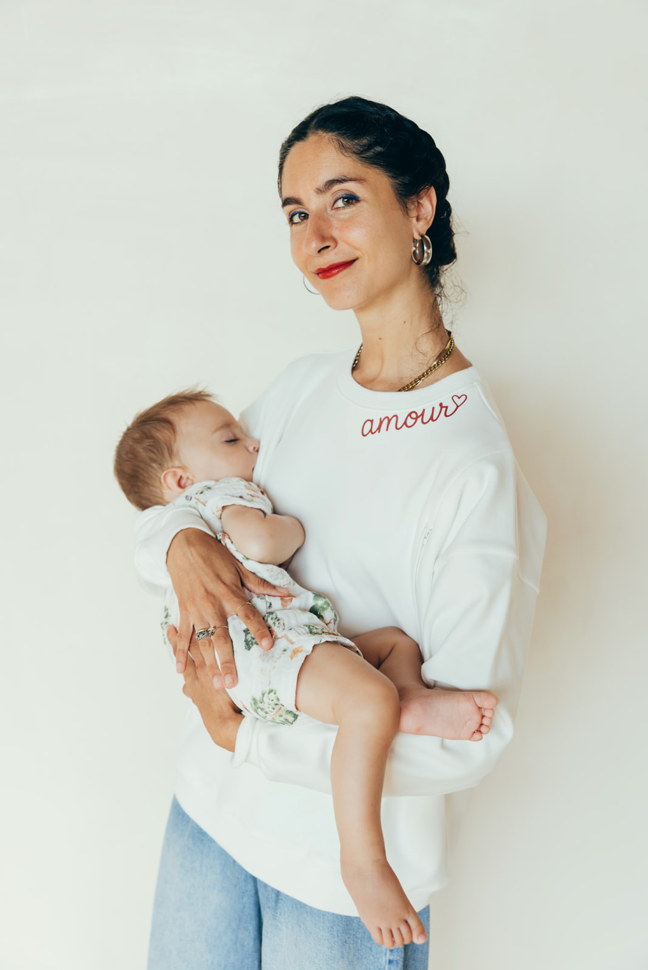 Sweat-shirt d'allaitement blanc AMOUR