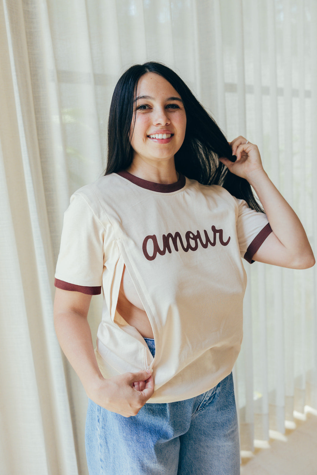 T-shirt d'allaitement marron BICOLORE AMOUR
