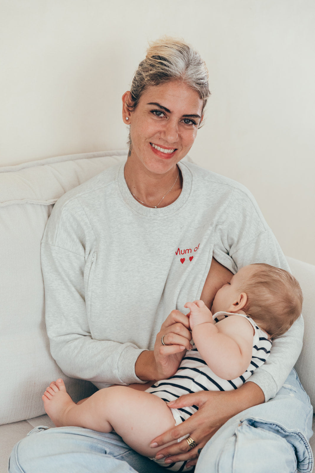 Sweat-shirt d'allaitement gris  #MOMMY