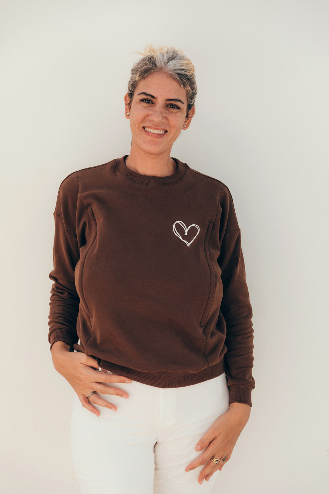 Sweat-shirt d'allaitement marron coeur