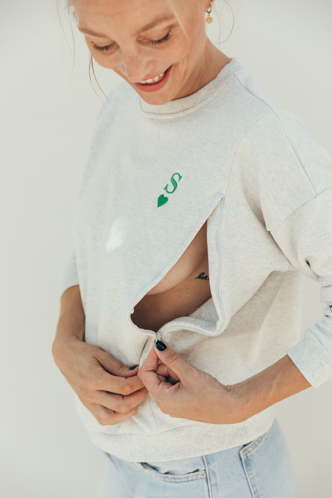 Sweat-shirt d'allaitement gris LUCKY CHARM