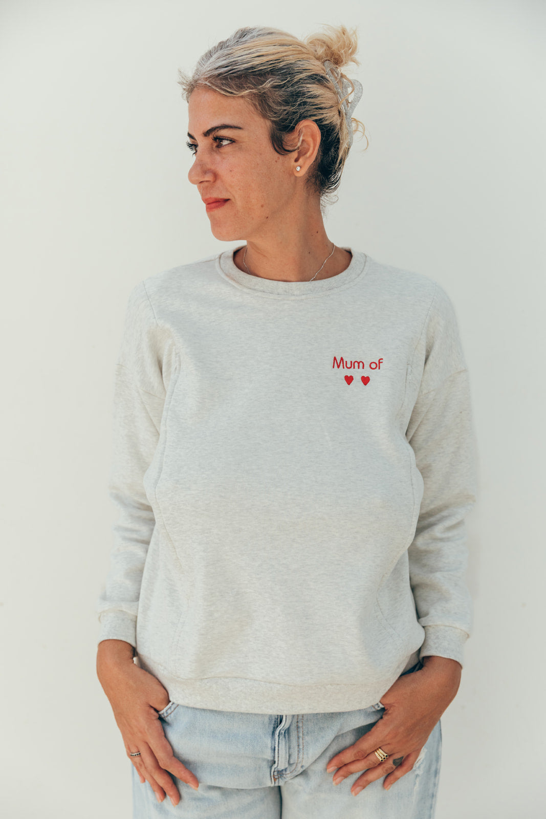 Sweat-shirt d'allaitement gris  #MOMMY