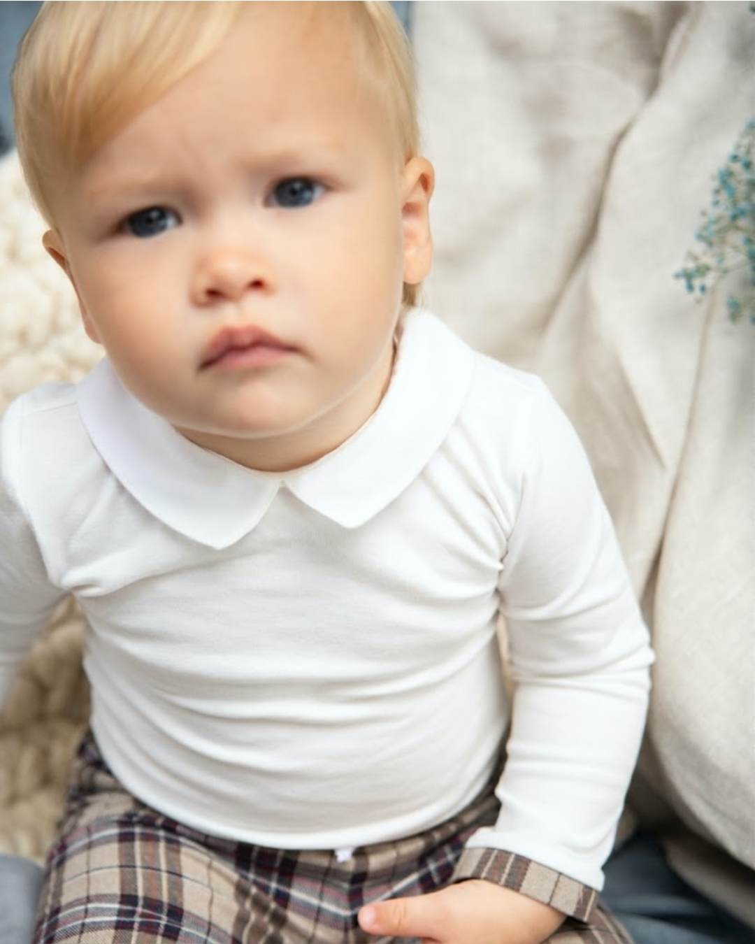 Beige checked bodysuit