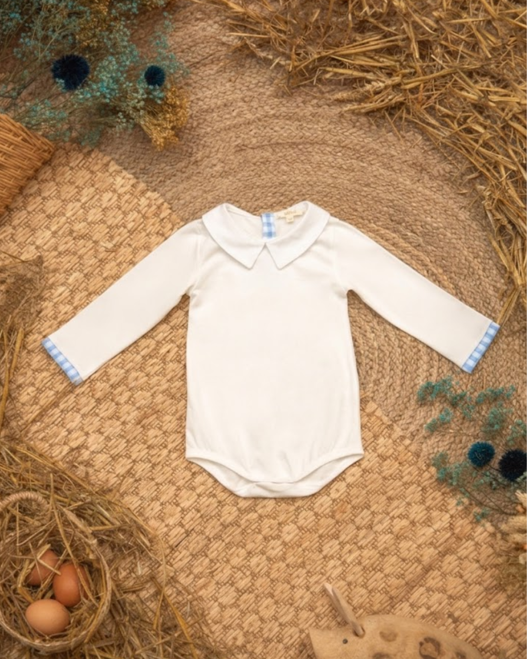 Sky blue and white gingham bodysuit