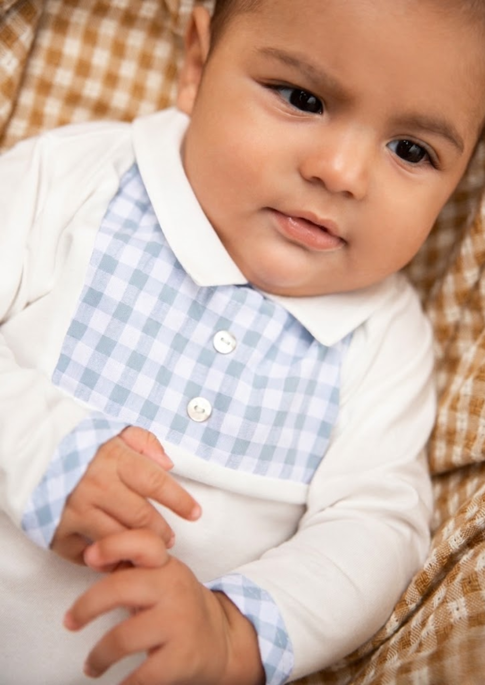 Sky blue and white gingham pyjamas.
