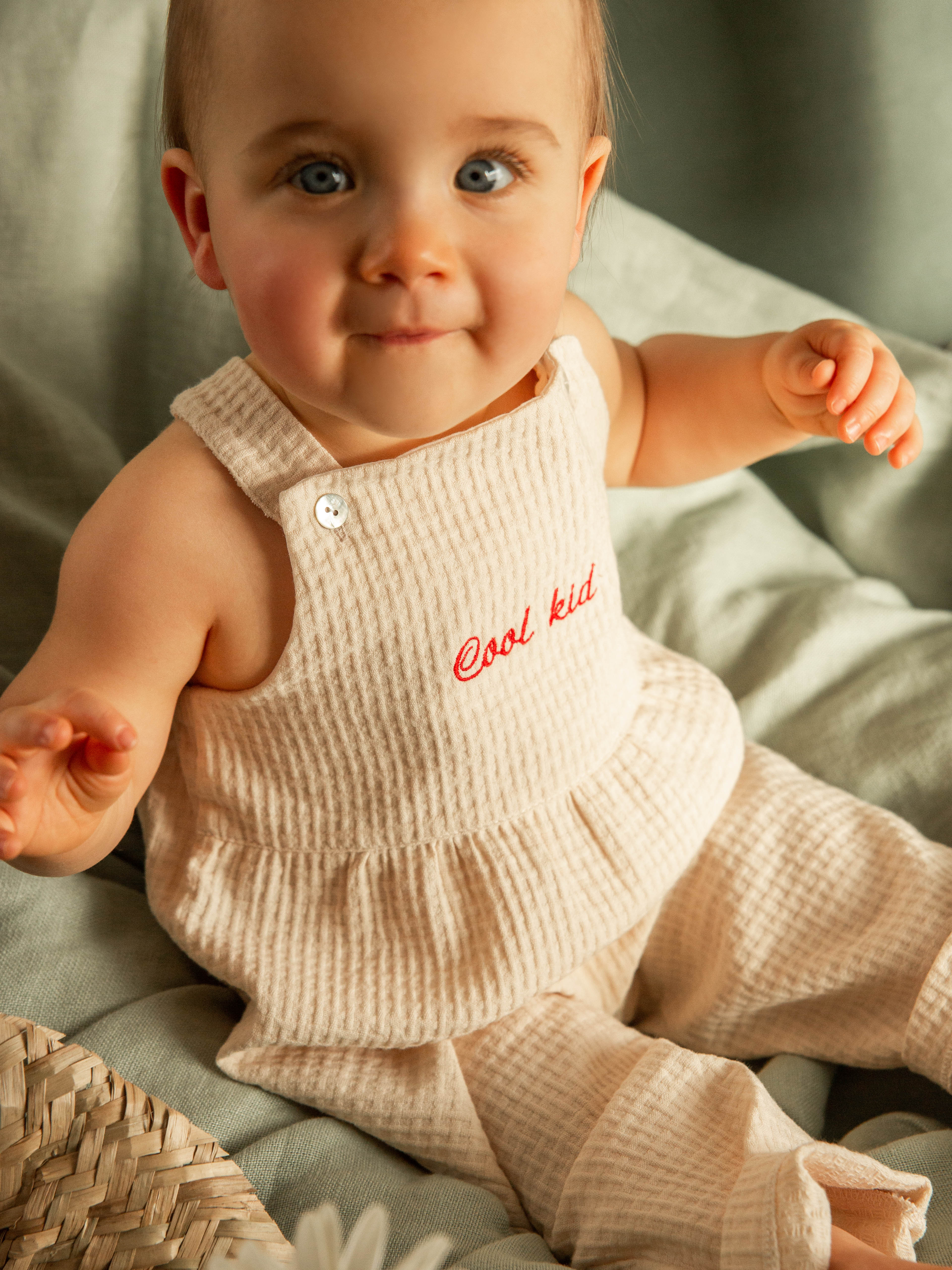 Unisex ecru gauze overalls