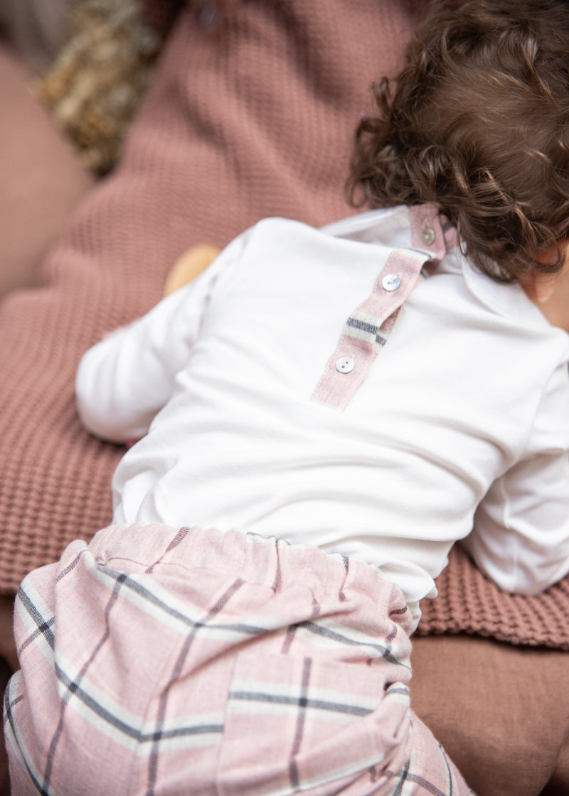 Pantalon carreaux rose