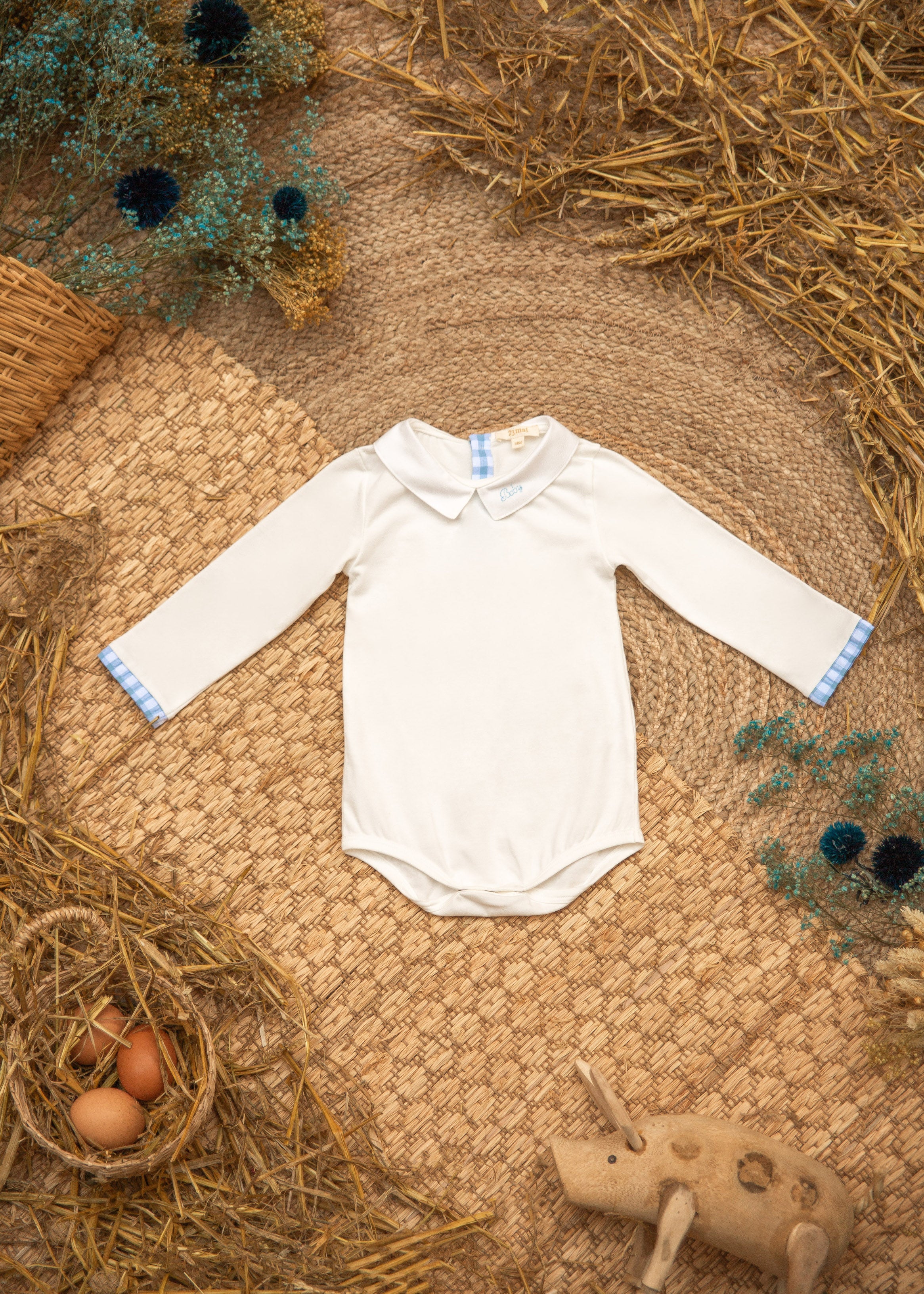 Sky and white gingham bodysuit