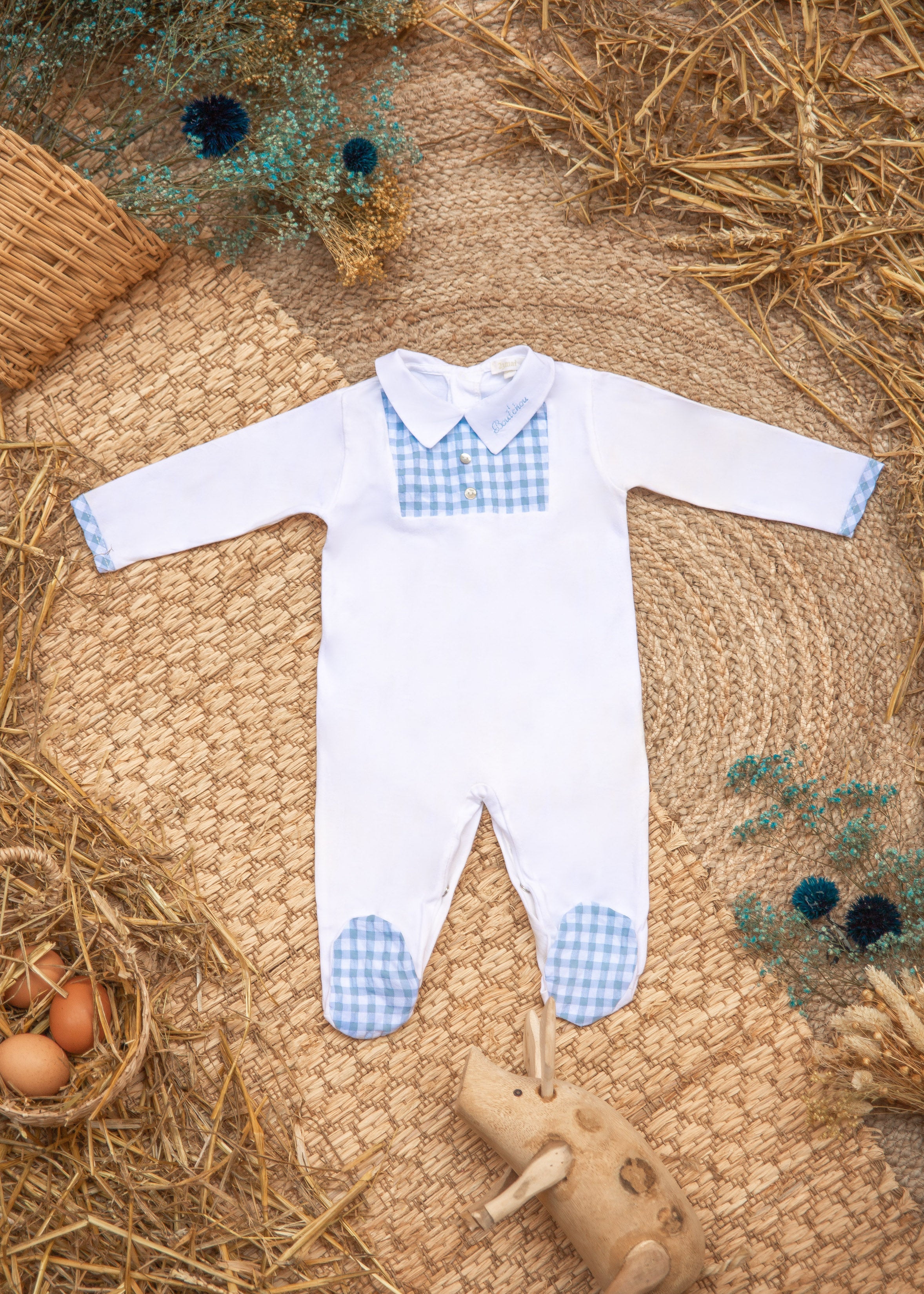 Sky and white gingham pyjamas