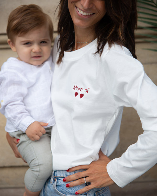 T-shirt blanc manches longues d'allaitement