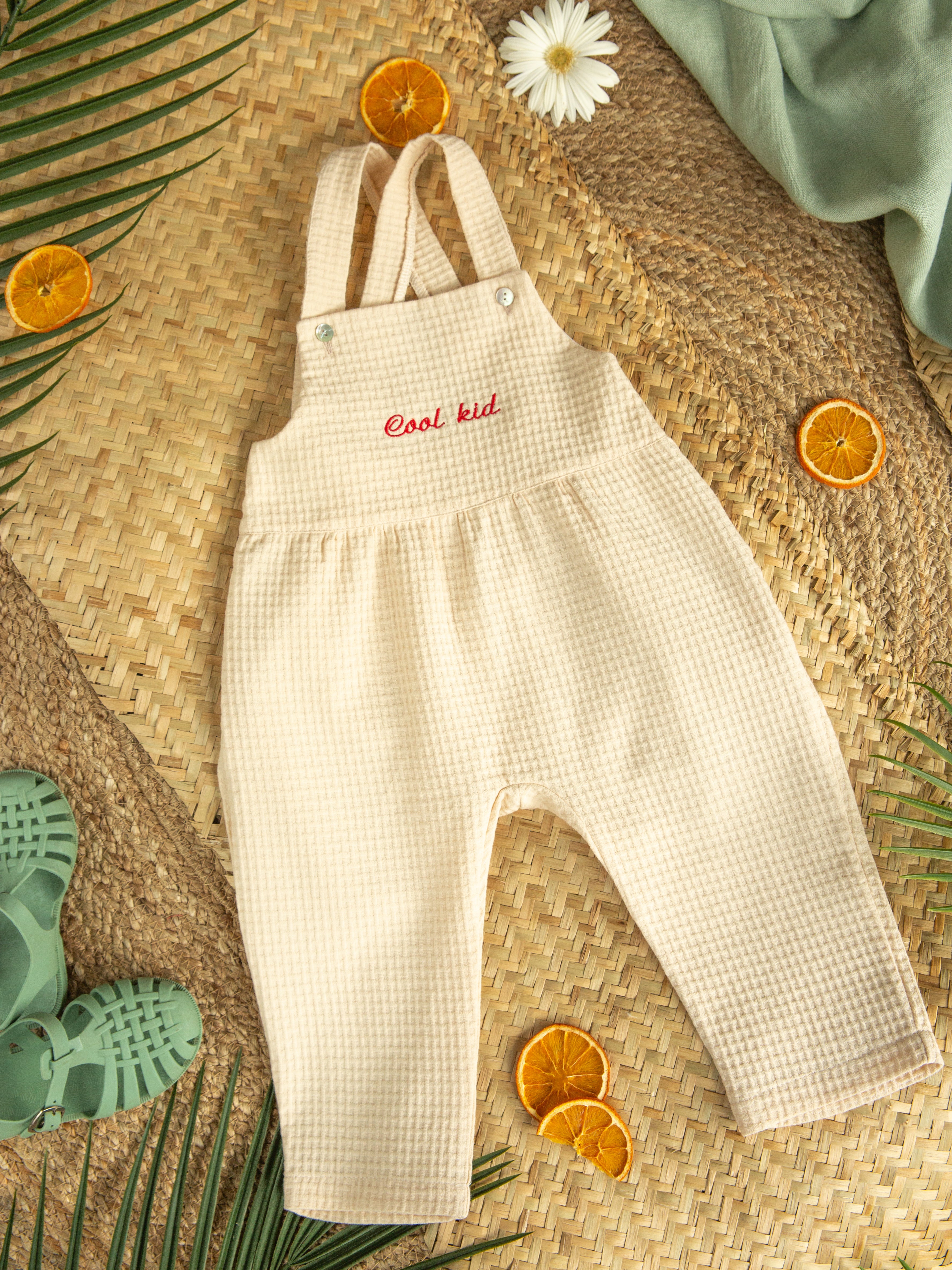 Unisex ecru gauze overalls