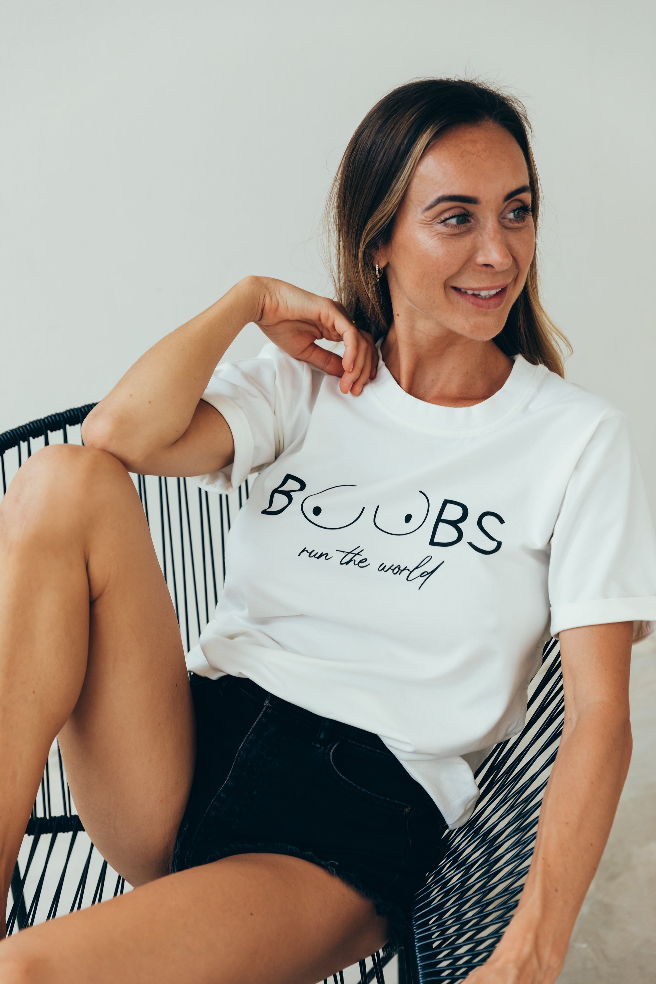 Breastfeeding t-shirt printed boobs run the world in black